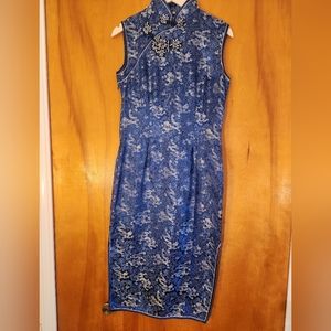 🆕️NWOT Stephen's Collection Royal Blue Cheongsam Maxi Dress Size S/34/4-6 …